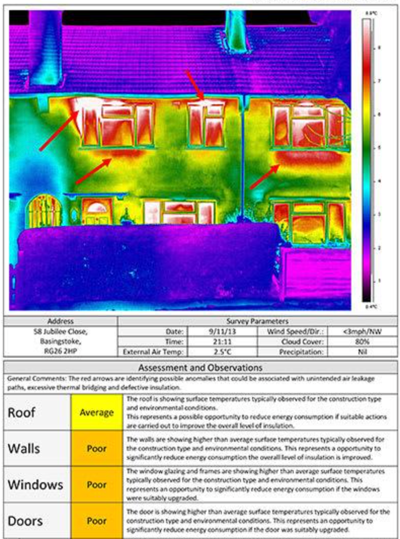 Sample thermal imaging report showing an exterior home inspection finding